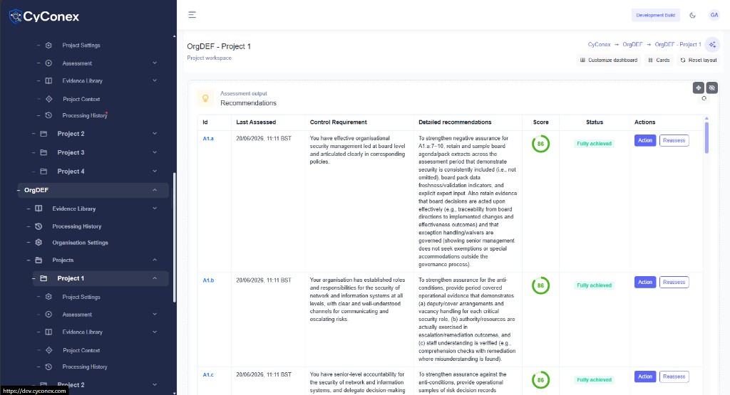 CyConex assessment recommendations for NCSC CAF controls
